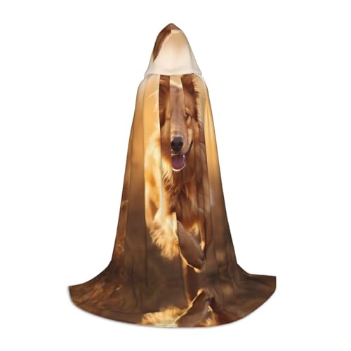 LEVNDIEJ Kapuzenumhang mit Hunde-Aufdruck für Damen und Herren, Mittelalter-Kostüm, Umhang für Halloween, Maskerade, Cosplay, Schwarz, Small von LEVNDIEJ
