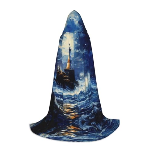 LEVNDIEJ Kapuzenumhang mit Leuchttürmen für Damen und Herren, Mittelalter-Kostüm, Umhang für Halloween, Maskerade, Cosplay, Schwarz, Small von LEVNDIEJ