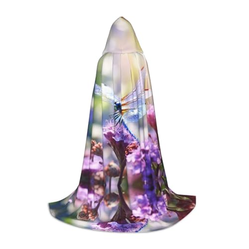 LEVNDIEJ Kapuzenumhang mit Libellen und Blumen, für Damen und Herren, Mittelalter-Kostüm, Umhang, Halloween, Maskerade, Cosplay, Schwarz, S von LEVNDIEJ
