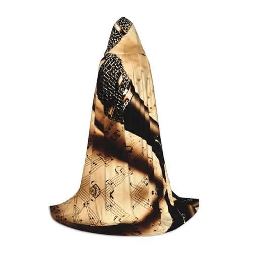 LEVNDIEJ Kapuzenumhang mit Mikrofon und Musiknoten-Druck, für Damen und Herren, Mittelalter-Kostüm, Umhang, Halloween, Maskerade, Cosplay, Schwarz, Small LEVNDIEJ Kapuzenumhang mit Mikrofon und Musiknoten-Druck, für Damen und Herren, Mittelalter-Kostüm, Umhang, Halloween, Maskerade, Cosplay, Schwarz, Small von LEVNDIEJ
