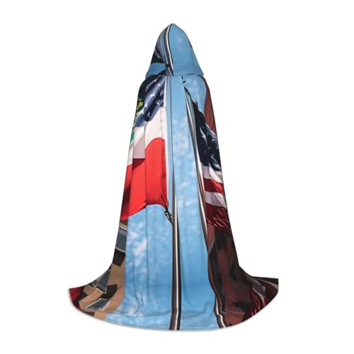 LEVNDIEJ Kapuzenumhang mit mexikanischer amerikanischer Flagge, für Damen und Herren, Mittelalter-Kostüm, Umhang für Halloween, Maskerade, Cosplay, Schwarz, Large von LEVNDIEJ