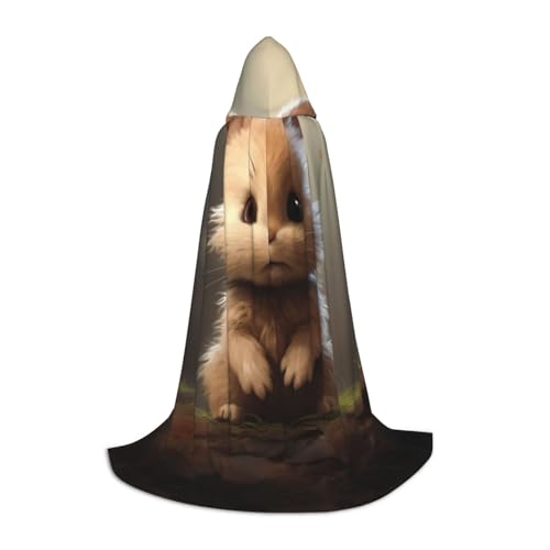 LEVNDIEJ Kapuzenumhang mit niedlichem Hasen-Aufdruck für Damen und Herren, Mittelalter-Kostüm, Umhang für Halloween, Maskerade, Cosplay, Schwarz, Small von LEVNDIEJ
