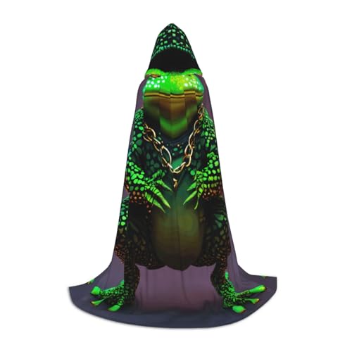 LEVNDIEJ Kapuzenumhang mit süßem Froschdruck für Damen und Herren, Mittelalter-Kostüm, Umhang für Halloween, Maskerade, Cosplay, Schwarz, Small von LEVNDIEJ