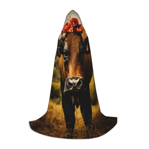 LEVNDIEJ Kapuzenumhang mit süßem Kuhdruck für Damen und Herren, Mittelalter-Kostüm, Umhang für Halloween, Maskerade, Cosplay, Schwarz, Large von LEVNDIEJ