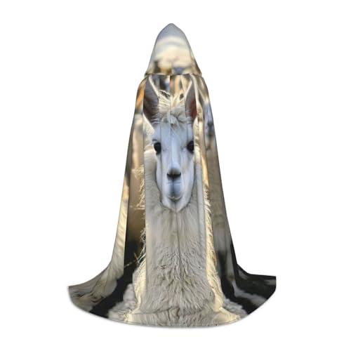 LEVNDIEJ Kapuzenumhang mit süßem Lama-Druck für Damen und Herren, Mittelalter-Kostüm, Umhang für Halloween, Maskerade, Cosplay, Schwarz, Small von LEVNDIEJ