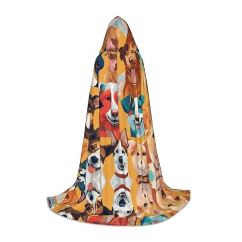 LEVNDIEJ Kapuzenumhang mit süßem Mops-Aufdruck, für Damen und Herren, Mittelalter-Kostüm, Umhang für Halloween, Maskerade, Cosplay, Schwarz, Large von LEVNDIEJ
