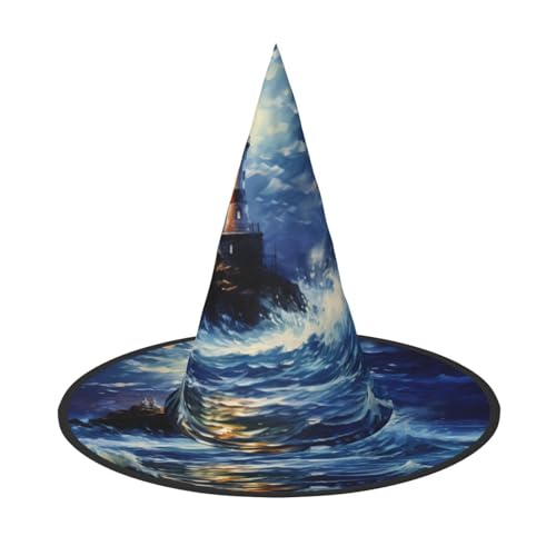 LEVNDIEJ Leuchttürme Druck Halloween Hexenhut Hexenkostüm Frauen Cosplay Party Zauberer Hut Zubehör für Frauen von LEVNDIEJ