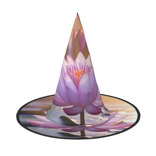 LEVNDIEJ Lotusblüte lila Druck Halloween Hexenhut Hexenkostüm Frauen Cosplay Party Zauberer Hut Zubehör für Frauen von LEVNDIEJ