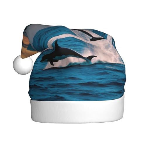 LEVNDIEJ Lustige Tier-Delfin-Weihnachtsmannmütze, Erwachsene, Weihnachtsmütze, Urlaub für Unisex, Weihnachtsmütze für Neujahrsparty von LEVNDIEJ