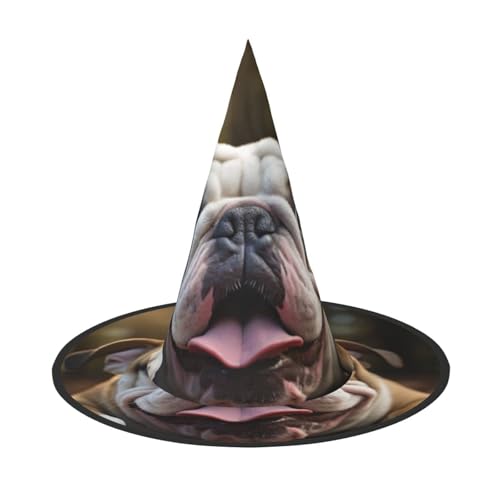 LEVNDIEJ Lustiger englischer Bulldoggen-Druck, Halloween-Hexenhut, Hexenkostüm, Damen, Cosplay, Party, Zaubererhut, Zubehör für Frauen von LEVNDIEJ