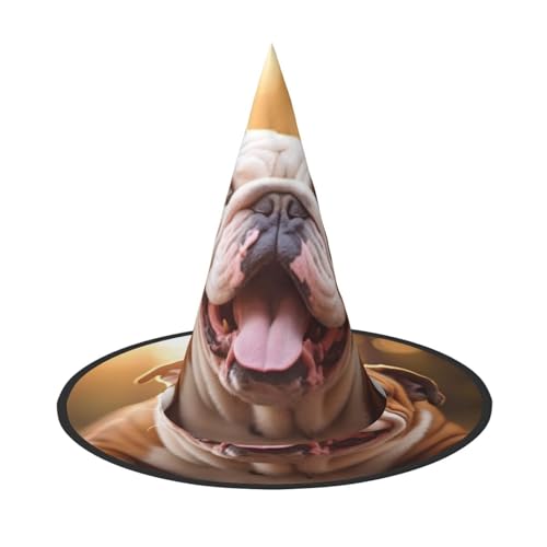 LEVNDIEJ Lustiger englischer Bulldoggen-Druck, Halloween-Hexenhut, Hexenkostüm, Damen, Cosplay, Party, Zaubererhut, Zubehör für Frauen von LEVNDIEJ
