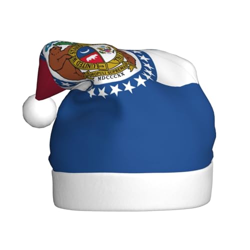 LEVNDIEJ Missouri-Flagge, Weihnachtsmannmütze, Erwachsene, Weihnachtsmütze, Urlaub für Unisex, Weihnachtsmütze für Neujahrsparty von LEVNDIEJ
