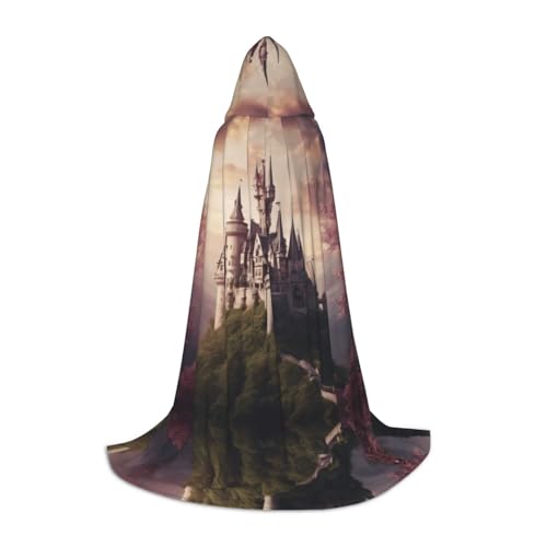 LEVNDIEJ Mysterious Fairy Tale Castle Print Hooded Cloak for Women Men Robes Medieval Costume Cape for Halloween Cosplay, Schwarz, S LEVNDIEJ Mysterious Fairy Tale Castle Print Hooded Cloak for Women Men Robes Medieval Costume Cape for Halloween Cosplay, Schwarz, S von LEVNDIEJ