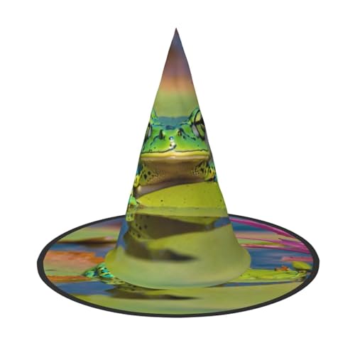 LEVNDIEJ Niedlicher Frosch-Druck, Halloween-Hexenhut, Hexenkostüm, Damen, Cosplay, Party, Zaubererhut, Zubehör für Frauen LEVNDIEJ Niedlicher Frosch-Druck, Halloween-Hexenhut, Hexenkostüm, Damen, Cosplay, Party, Zaubererhut, Zubehör für Frauen von LEVNDIEJ