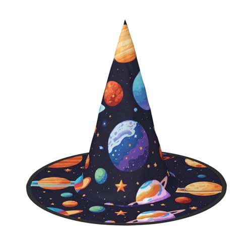 LEVNDIEJ Planetenmuster-Druck, Halloween, Hexenhut, Hexenkostüm, Damen, Cosplay, Party, Zaubererhut, Zubehör für Frauen LEVNDIEJ Planetenmuster-Druck, Halloween, Hexenhut, Hexenkostüm, Damen, Cosplay, Party, Zaubererhut, Zubehör für Frauen von LEVNDIEJ