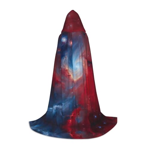 LEVNDIEJ Roter blauer Galaxie-Aufdruck, Kapuzenumhang für Damen und Herren, Mittelalter-Kostüm, Umhang für Halloween, Maskerade, Cosplay, Schwarz, Medium von LEVNDIEJ