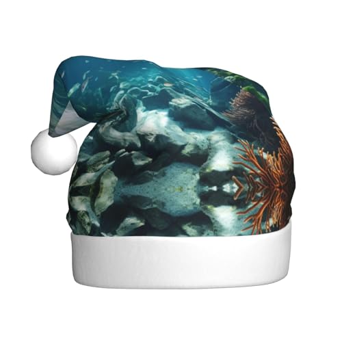 LEVNDIEJ Ruhige Unterwasserlandschaft Weihnachtsmannmütze, Erwachsene, Weihnachtsmütze, Urlaub für Unisex, Weihnachtsmütze für Neujahr, festliche Party von LEVNDIEJ