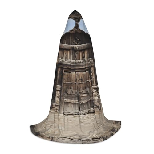 LEVNDIEJ Rustikaler Umhang mit Holztür-Druck, Kapuzenumhang für Damen und Herren, Mittelalter-Kostüm, Umhang, Halloween, Maskerade, Cosplay, Schwarz, L LEVNDIEJ Rustikaler Umhang mit Holztür-Druck, Kapuzenumhang für Damen und Herren, Mittelalter-Kostüm, Umhang, Halloween, Maskerade, Cosplay, Schwarz, L von LEVNDIEJ