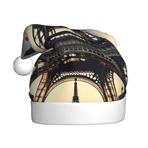 LEVNDIEJ Schöne Weihnachtsmütze mit Eiffelturm, Paris, für Erwachsene, Weihnachtsmütze, Feiertage, Unisex, Weihnachtsmütze für Neujahr, festliche Party von LEVNDIEJ