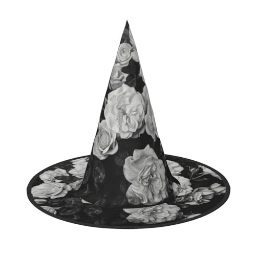 LEVNDIEJ Schwarz-weiße Rosen-Druck, Halloween-Hexenhut, Hexenkostüm, Damen, Cosplay, Party, Zaubererhut, Zubehör für Frauen LEVNDIEJ Schwarz-weiße Rosen-Druck, Halloween-Hexenhut, Hexenkostüm, Damen, Cosplay, Party, Zaubererhut, Zubehör für Frauen von LEVNDIEJ
