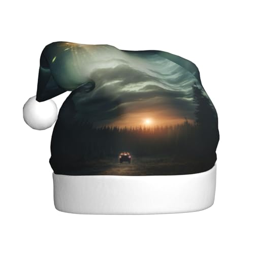 LEVNDIEJ Ufo At Night Weihnachtsmannmütze, Erwachsene, Weihnachtsmütze, Urlaub für Unisex, Weihnachtsmütze für Neujahrsparty von LEVNDIEJ