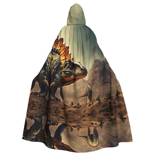 LEVNDIEJ Umhang mit Dinosaurier-Druck für Halloween, Kapuzenumhang für Männer und Frauen, Cosplay, Mittelalterliche Robe, Maskerade, Kostüm, Schwarz von LEVNDIEJ