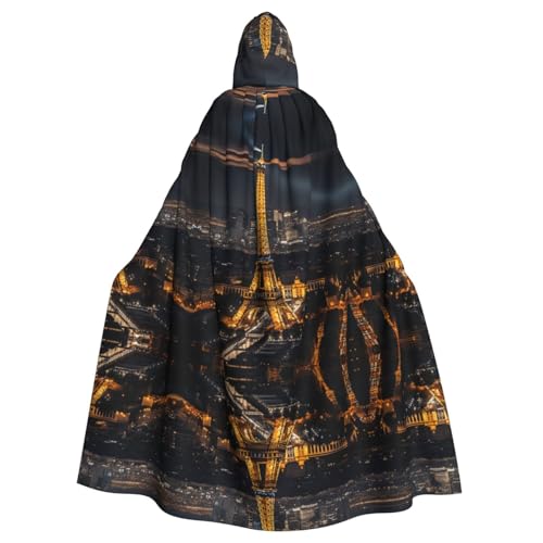 LEVNDIEJ Umhang mit Eiffelturm-Druck für Halloween, Kapuzenumhang für Männer und Frauen, Cosplay, Mittelalterliche Robe, Maskerade, Kostüm, Schwarz von LEVNDIEJ