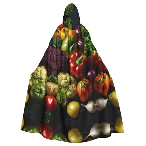 LEVNDIEJ Umhang mit Gemüse und Früchten für Halloween, Kapuzenumhang für Männer und Frauen, Cosplay, Mittelalterliche Roben, Maskerade, Kostüm, Schwarz von LEVNDIEJ