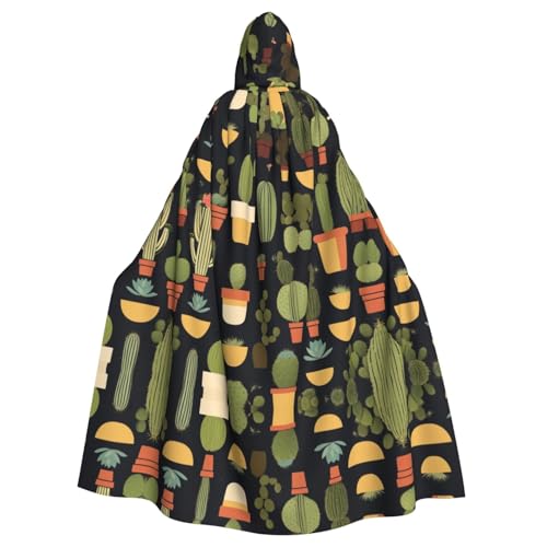 LEVNDIEJ Umhang mit Kaktusaufdruck für Halloween, Kapuzenumhang für Männer und Frauen, Cosplay, Mittelalterliche Robe, Maskerade, Kostüm, Schwarz von LEVNDIEJ