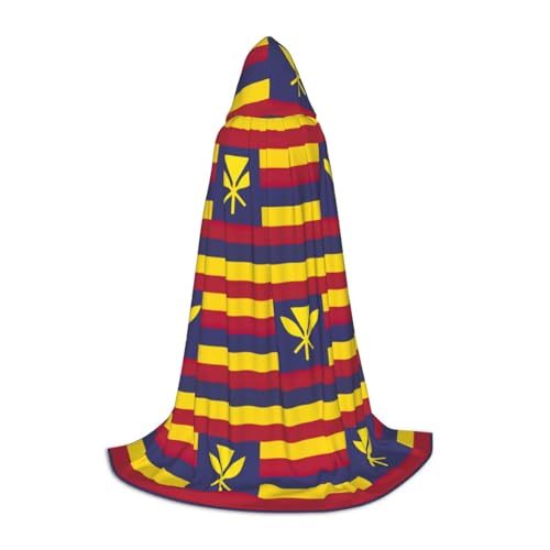 LEVNDIEJ Umhang mit Kapuze für Damen und Herren, Motiv: Flagge des Königreichs Hawaii, Mittelalter-Kostüm, Umhang für Halloween, Cosplay, Schwarz, L von LEVNDIEJ