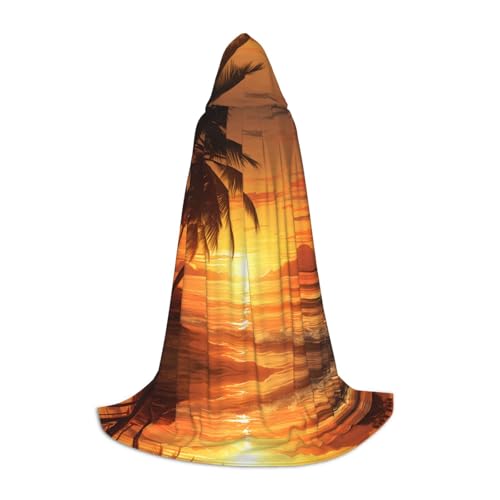 LEVNDIEJ Umhang mit Kapuze für Damen und Herren, mit Illustration von Palmen, Mittelalter-Kostüm, Umhang für Halloween, Maskerade, Schwarz, L von LEVNDIEJ