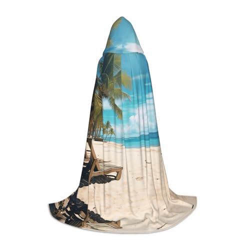 LEVNDIEJ Umhang mit Kapuze für Damen und Herren, mit Palmenaufdruck, mittelalterliches Kostüm, Umhang für Halloween, Maskerade, Schwarz, M von LEVNDIEJ