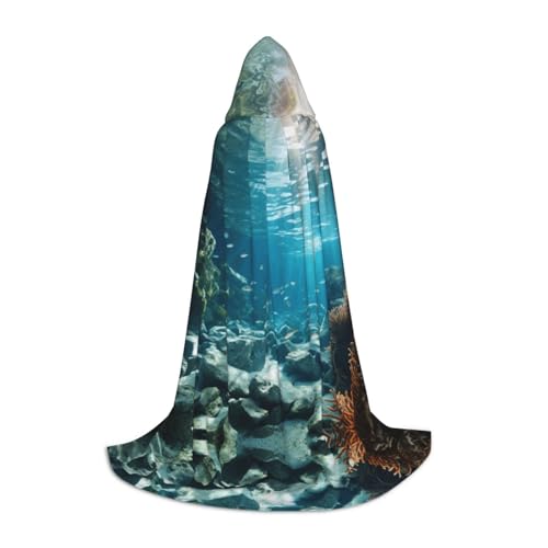 LEVNDIEJ Umhang mit Kapuze für Damen und Herren, mit ruhiger Unterwasserlandschaft, Mittelalter-Kostüm, Umhang für Halloween, Cosplay, Schwarz, L von LEVNDIEJ
