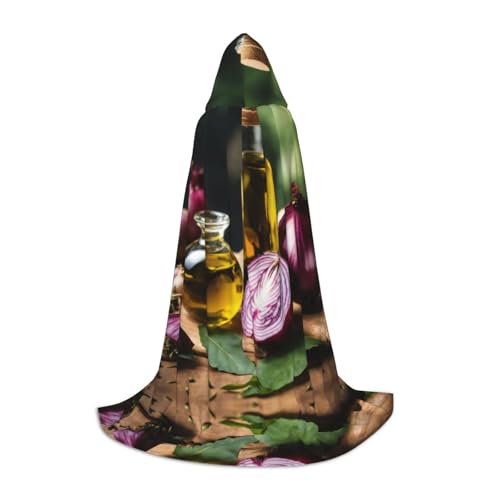 LEVNDIEJ Umhang mit Kapuze und Gemüse und Früchten für Damen und Herren, Mittelalter-Kostüm, Umhang für Halloween, Maskerade, Cosplay, Schwarz, Medium von LEVNDIEJ