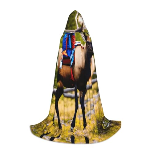 LEVNDIEJ Umhang mit Kapuze und Hirschbär, Elch, für Damen und Herren, Mittelalter-Kostüm, Umhang für Halloween, Maskerade, Cosplay, Schwarz, Large von LEVNDIEJ