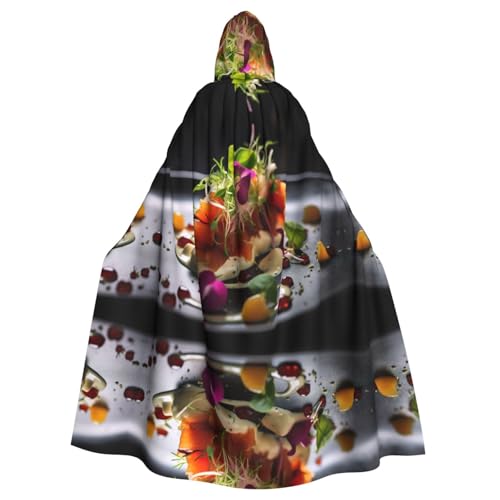 LEVNDIEJ Umhang mit Lebensmittelfotografie, bedruckt, für Halloween, Kapuzenumhang für Männer und Frauen, Cosplay, Mittelalterliche Roben, Maskerade, Kostüm, Schwarz von LEVNDIEJ