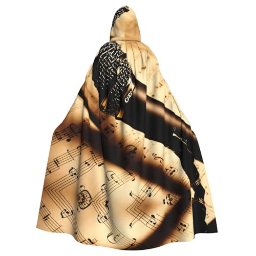 LEVNDIEJ Umhang mit Mikrofon mit Musiknoten-Druck, für Halloween, Kapuzenumhang für Männer und Frauen, Cosplay, Mittelalterliche Robe, Maskerade, Kostüm, Schwarz von LEVNDIEJ