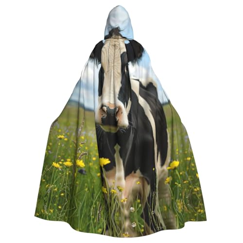 LEVNDIEJ Umhang mit Milchkuh-Druck, für Halloween, Kapuzenumhang für Männer und Frauen, Cosplay, Mittelalterliche Robe, Maskerade, Kostüm, Schwarz von LEVNDIEJ