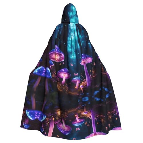 LEVNDIEJ Umhang mit magischem Pilzdruck für Halloween, Kapuzenumhang für Männer und Frauen, Cosplay, Mittelalterliche Robe, Maskerade, Kostüm, Schwarz von LEVNDIEJ