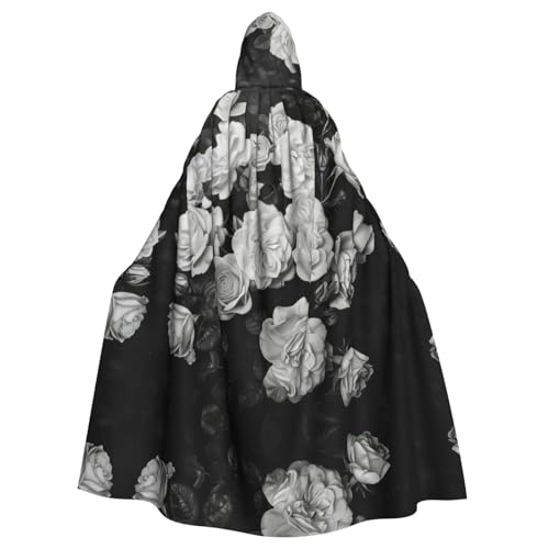 LEVNDIEJ Umhang mit schwarzem und weißem Rosen-Druck, für Halloween, Kapuzenumhang für Männer und Frauen, Cosplay, Mittelalter-Robe, Maskerade-Kostüm LEVNDIEJ Umhang mit schwarzem und weißem Rosen-Druck, für Halloween, Kapuzenumhang für Männer und Frauen, Cosplay, Mittelalter-Robe, Maskerade-Kostüm von LEVNDIEJ