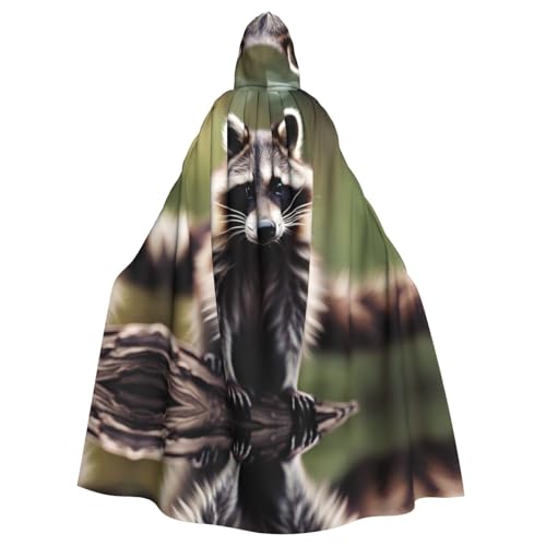 LEVNDIEJ Umhang mit süßem Waschbär-Druck, für Halloween, Kapuzenumhang für Männer und Frauen, Cosplay, Mittelalter-Robe, Maskerade-Kostüm, Schwarz LEVNDIEJ Umhang mit süßem Waschbär-Druck, für Halloween, Kapuzenumhang für Männer und Frauen, Cosplay, Mittelalter-Robe, Maskerade-Kostüm, Schwarz von LEVNDIEJ