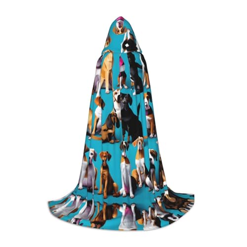 LEVNDIEJ Umhang mit vielen Beagle-Mustern, Kapuzenumhang für Damen und Herren, Mittelalter-Kostüm, Umhang für Halloween, Maskerade, Cosplay, Schwarz, Large von LEVNDIEJ