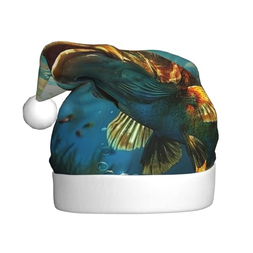 LEVNDIEJ Underwater World Weihnachtsmannmütze, Fisch-Motiv, Erwachsene, Weihnachtsmütze, Urlaub für Unisex, Weihnachtsmütze für Neujahrsparty von LEVNDIEJ