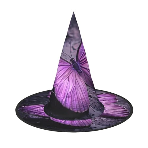 LEVNDIEJ Violetter Schmetterlings-Druck, Halloween-Hexenhut, Hexenkostüm, Damen, Cosplay, Party, Zaubererhut, Zubehör für Frauen LEVNDIEJ Violetter Schmetterlings-Druck, Halloween-Hexenhut, Hexenkostüm, Damen, Cosplay, Party, Zaubererhut, Zubehör für Frauen von LEVNDIEJ