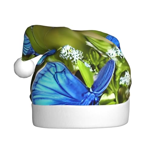 LEVNDIEJ Weihnachtsmannmütze, Schmetterlinge und Blüten, Erwachsene, Weihnachtsmütze, Feiertag für Unisex, Weihnachtsmütze für Neujahrsparty von LEVNDIEJ