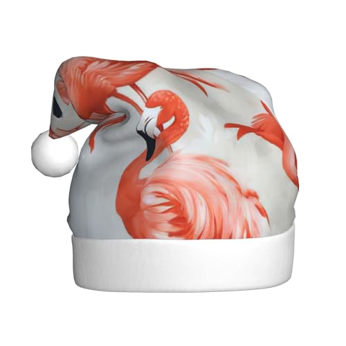LEVNDIEJ Weihnachtsmütze mit Flamingos auf weißen Weihnachtsmannmützen, für Erwachsene, für Feiertage, Unisex, Weihnachtsmütze für Neujahrsparty von LEVNDIEJ