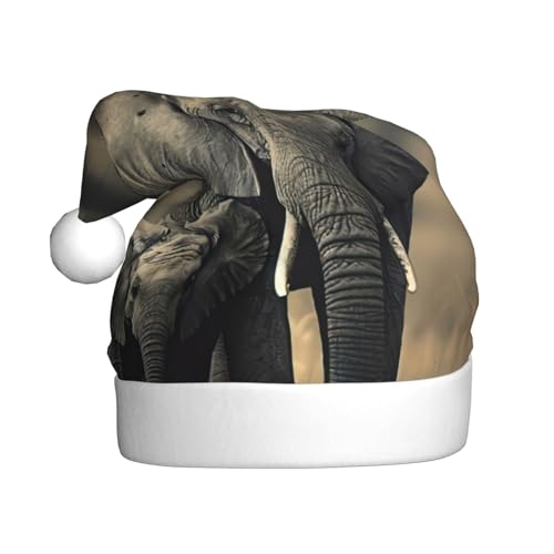 LEVNDIEJ Weihnachtsmütze mit altem Elefant und jungen Elefanten, für Erwachsene, Weihnachtsmütze, Feiertage, Unisex, Weihnachtsmütze für Neujahrsparty von LEVNDIEJ
