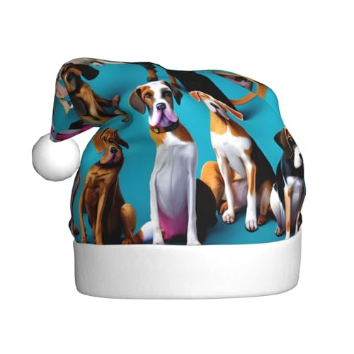LEVNDIEJ Weihnachtsmütze mit vielen Beagle-Mustern, für Erwachsene, Weihnachtsmütze, Feiertage, Unisex, Weihnachtsmütze für Neujahrsparty von LEVNDIEJ