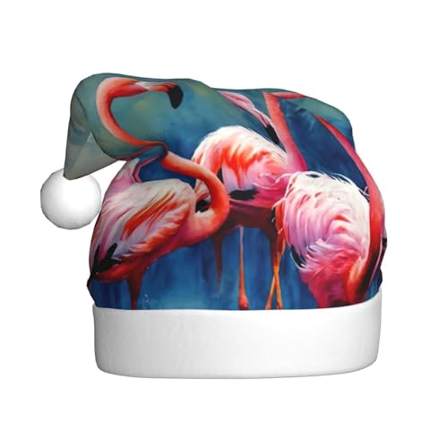 LEVNDIEJ Weihnachtsmütze mit vielen Flamingos, Erwachsene, Weihnachtsmütze, Feiertag für Unisex, Weihnachtsmütze für Neujahr, festliche Party von LEVNDIEJ