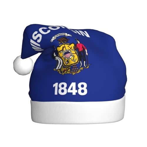 LEVNDIEJ Wisconsin Weihnachtsmannmütze mit Staatsflagge, Erwachsene, Weihnachtsmütze, Feiertag für Unisex, Weihnachtsmütze für Neujahrsparty von LEVNDIEJ